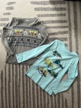 Kids Long Sleeve Tops - Gray Fair Isle Sweater & Light Blue Shark Tee